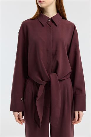 Liliya Önden Bağlamalı Pile Detaylı Takım - Bordo