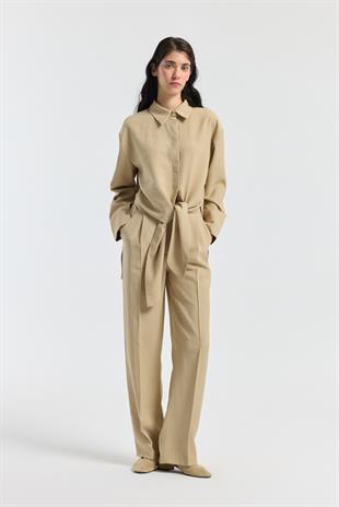 Liliya Önden Bağlamalı Pile Detaylı Takım - Camel
