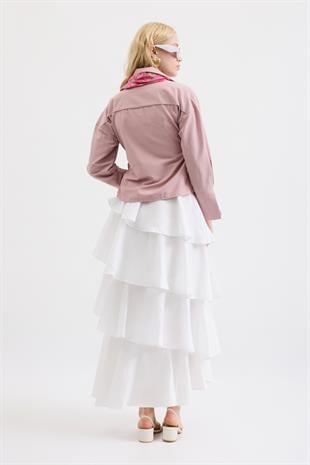 Lily Katlı Kraş Etek - Beyaz