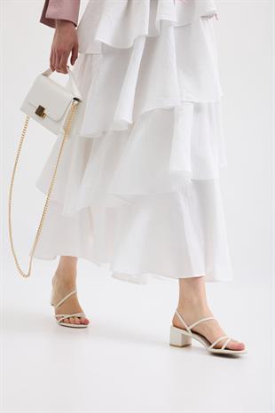 Lily Katlı Kraş Etek - Beyaz