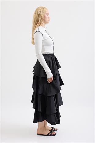 Lily Katlı Kraş Etek - Siyah