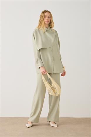 Lima Şal Yaka Modal Gömlek Takım - Çağla