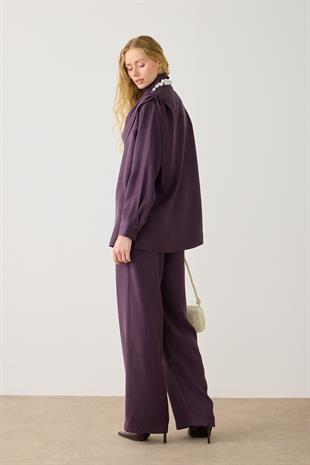 Lima Şal Yaka Modal Gömlek Takım - Mürdüm