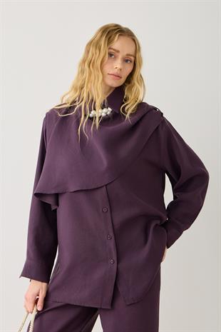 Lima Şal Yaka Modal Gömlek Takım - Mürdüm