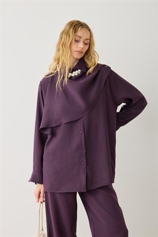 Lima Şal Yaka Modal Gömlek Takım - Mürdüm