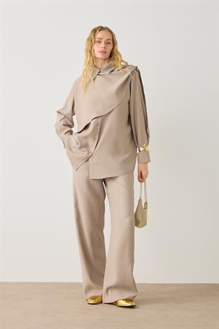 Lima Şal Yaka Modal Gömlek Takım - Acı kahve