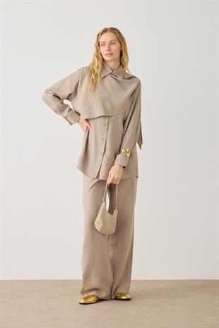 Lima Şal Yaka Modal Gömlek Takım - Acı kahve