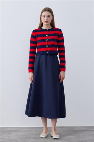 Linnea Eskitme Düğme Detaylı Crop Hırka- Kırmızı 