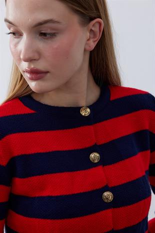 Linnea Eskitme Düğme Detaylı Crop Hırka- Kırmızı 