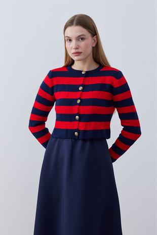 Linnea Eskitme Düğme Detaylı Crop Hırka- Kırmızı 