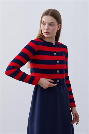 Linnea Eskitme Düğme Detaylı Crop Hırka- Kırmızı 