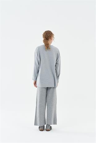 LİYA ÖNDEN YIRTMAÇLI TRİKO PANTOLON - GRİ