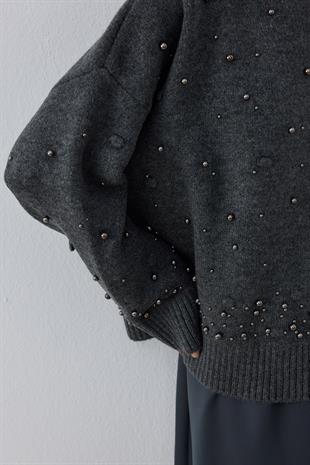 Logan Ponpon ve İncili Kazak- Antrasit