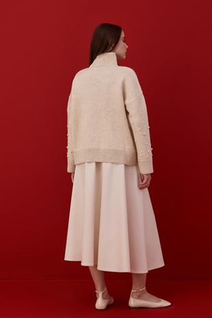 Logan Ponpon ve İncili Kazak-Ekru