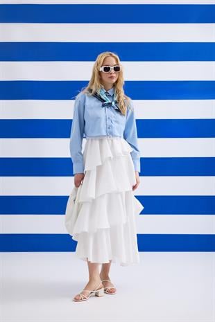 Lois Crop Lastikli Gömlek - Mavi