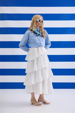 Lois Crop Lastikli Gömlek - Mavi