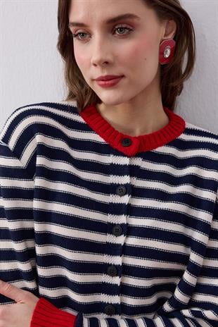 Lotus Kontrast Geçişli Hırka- Lacivert