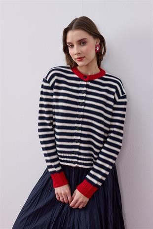 Lotus Kontrast Geçişli Hırka- Lacivert