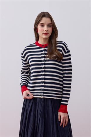 Lotus Kontrast Geçişli Hırka- Lacivert