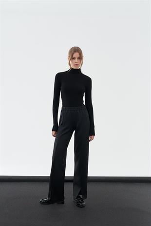 LUCİA ÖNDEN YIRTMAÇLI SCUBA PANTOLON - SİYAH