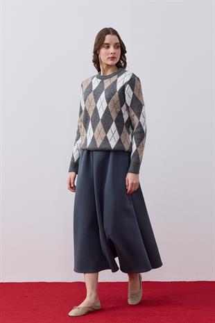 Lucky Baklava Desenli Kazak- Vizon