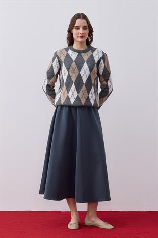 Lucky Baklava Desenli Kazak- Vizon