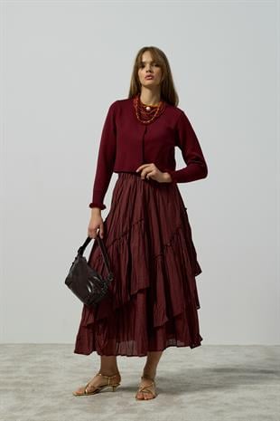 Luna Asimetrik Vual Kraş Etek - Bordo