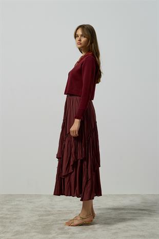 Luna Asimetrik Vual Kraş Etek - Bordo