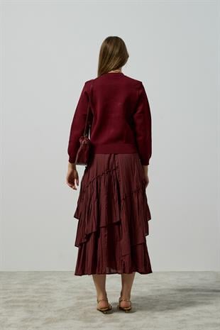 Luna Asimetrik Vual Kraş Etek - Bordo