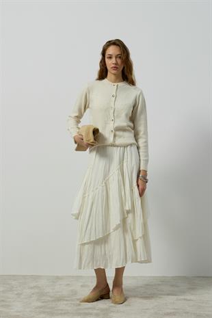 Luna Asimetrik Vual Kraş Etek - Krem