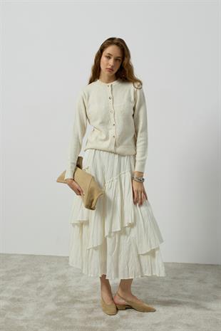 Luna Asimetrik Vual Kraş Etek - Krem