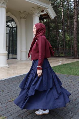 Luna Asimetrik Vual Kraş Etek - Lacivert