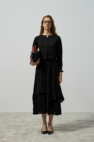 Luna Asimetrik Vual Kraş Etek - Siyah