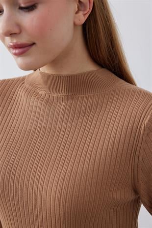 Mabel Pilise Detaylı Fitilli Elbise - Camel 