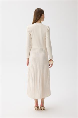 Mabel Pilise Detaylı Fitilli Elbise - Ekru 