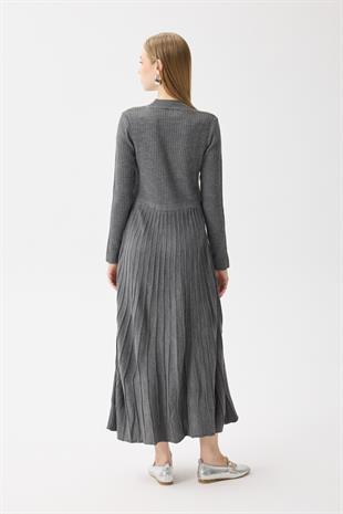 Mabel Pilise Detaylı Fitilli Triko Elbise-Antrasit