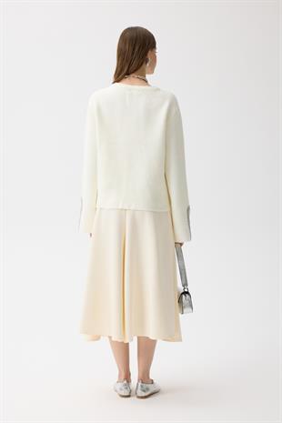 Madelyn Taş İşlemeli Hırka - Ekru