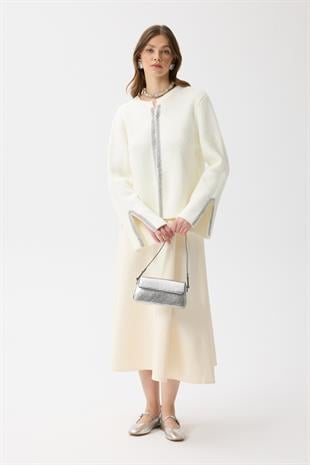 Madelyn Taş İşlemeli Hırka - Ekru