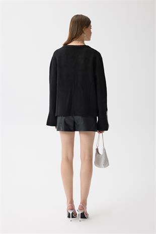 Madelyn Taş İşlemeli Hırka - Siyah 