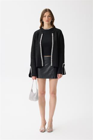 Madelyn Taş İşlemeli Hırka - Siyah 