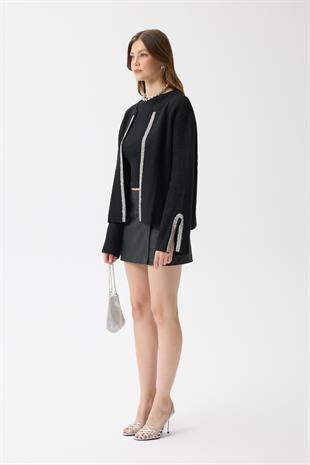 Madelyn Taş İşlemeli Hırka - Siyah 