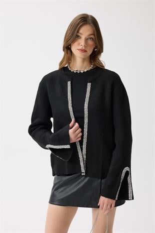 Madelyn Taş İşlemeli Hırka - Siyah 