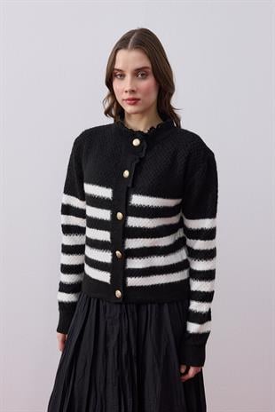 Madison Güpürlü Kontrast Geçişli Hırka - Siyah