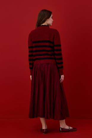 Madison Güpürlü Kontrast Geçişli Hırka - Bordo