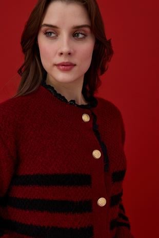 Madison Güpürlü Kontrast Geçişli Hırka - Bordo