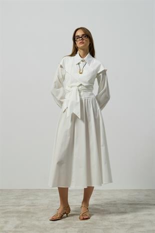 Maggie Bağlamalı Poplin Takım - Beyaz