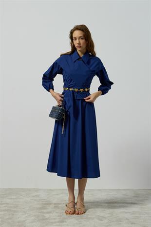 Maggie Bağlamalı Poplin Takım - Gece mavi