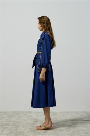 Maggie Bağlamalı Poplin Takım - Gece mavi