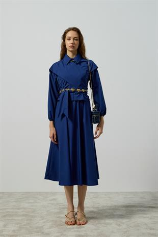 Maggie Bağlamalı Poplin Takım - Gece mavi