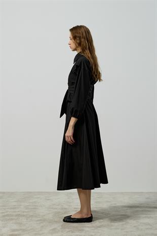 Maggie Bağlamalı Poplin Takım - Siyah